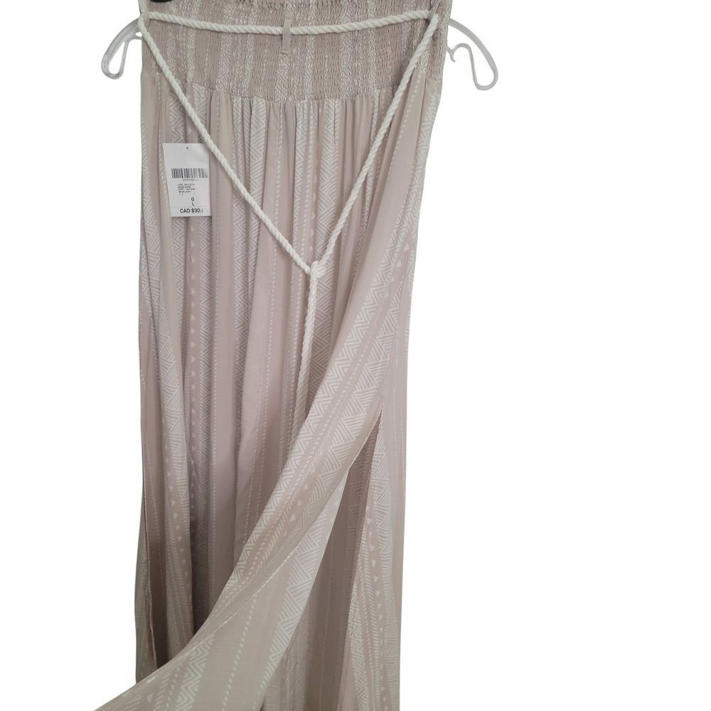 Forever 21 Women's Large Maxi Skirt Beige White Geometric Smocked Waist Boho Flo - Picture 3 of 16
